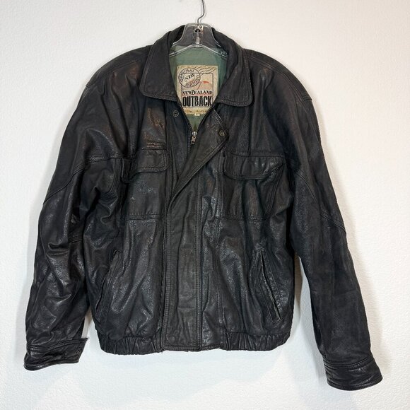 Vintage Other - Vintage Outback Bomber Leather Flight Pilot Black Jacket Large 42